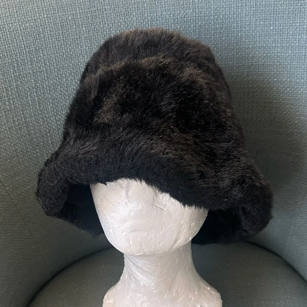 Vintage Black Faux Fur Bucket Hat
